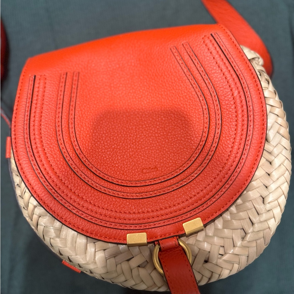 Chloe Marcie Basket Crossbody Bag Raffia and Leather Small